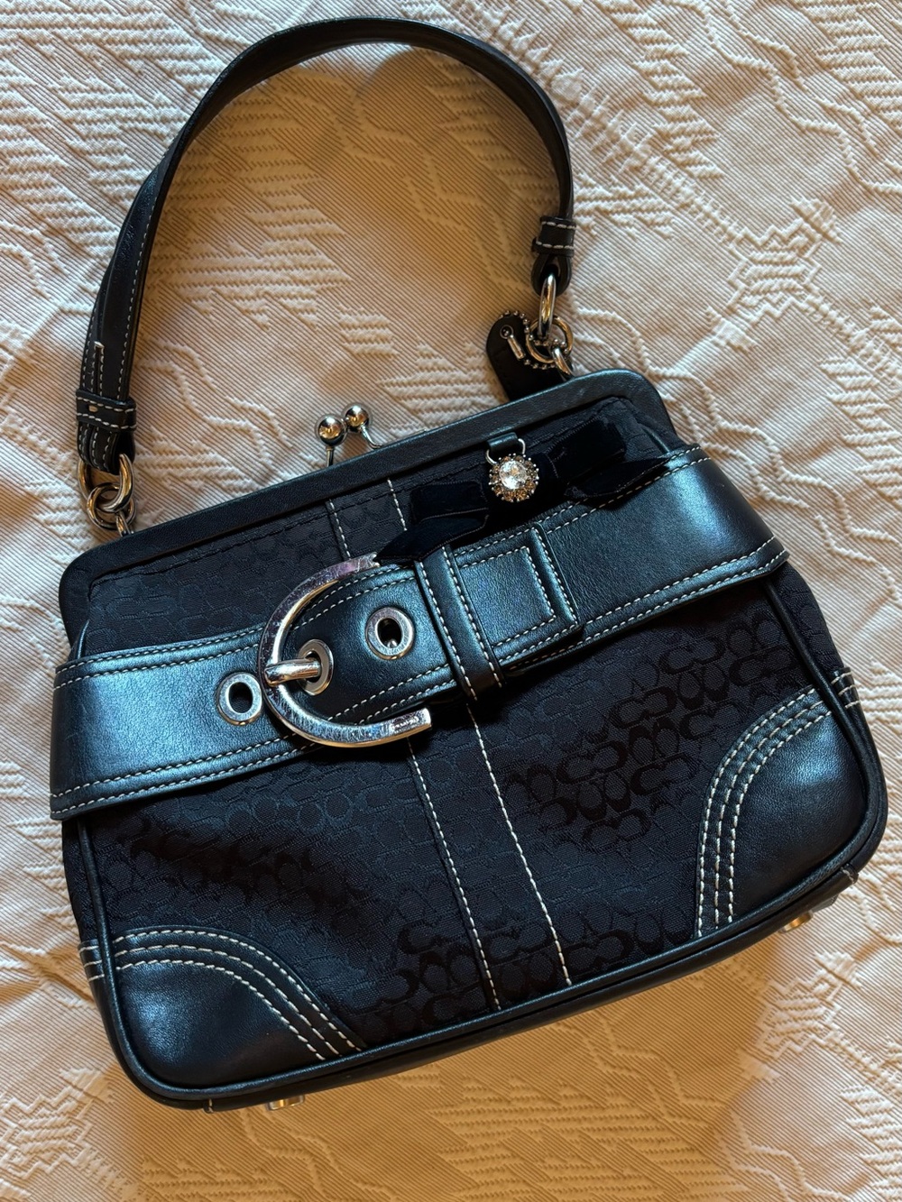 COACH Soho MINI KISSLOCK Bag ~ STYLE C05S-3649 Black Jacquard/Black Leather 2005 - Picture 16 of 17